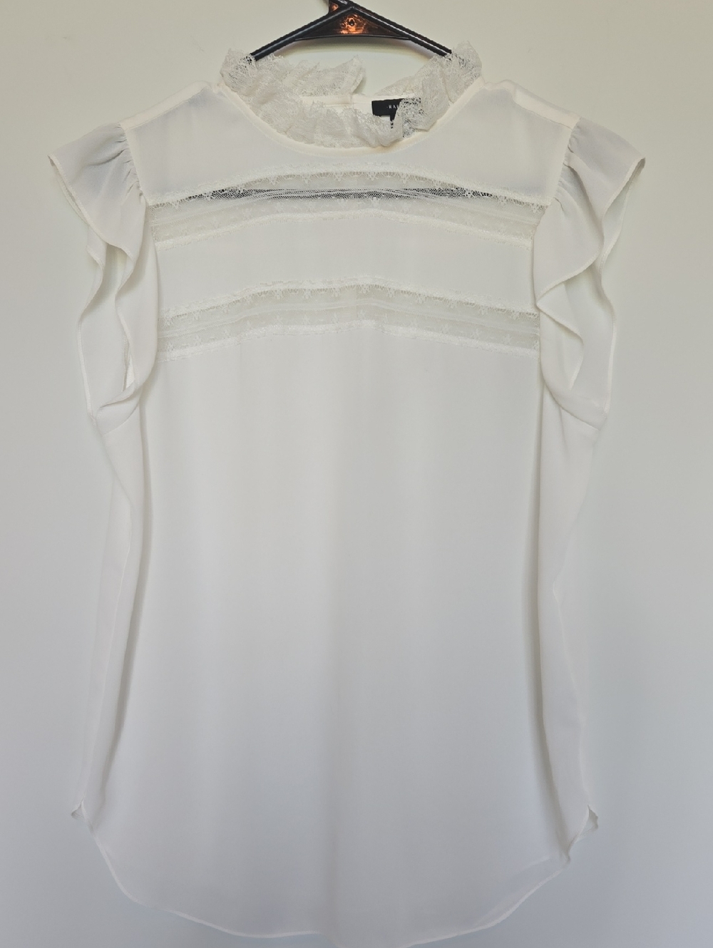 Halogen White Lace-Trim Ruffle Sleeve Blouse